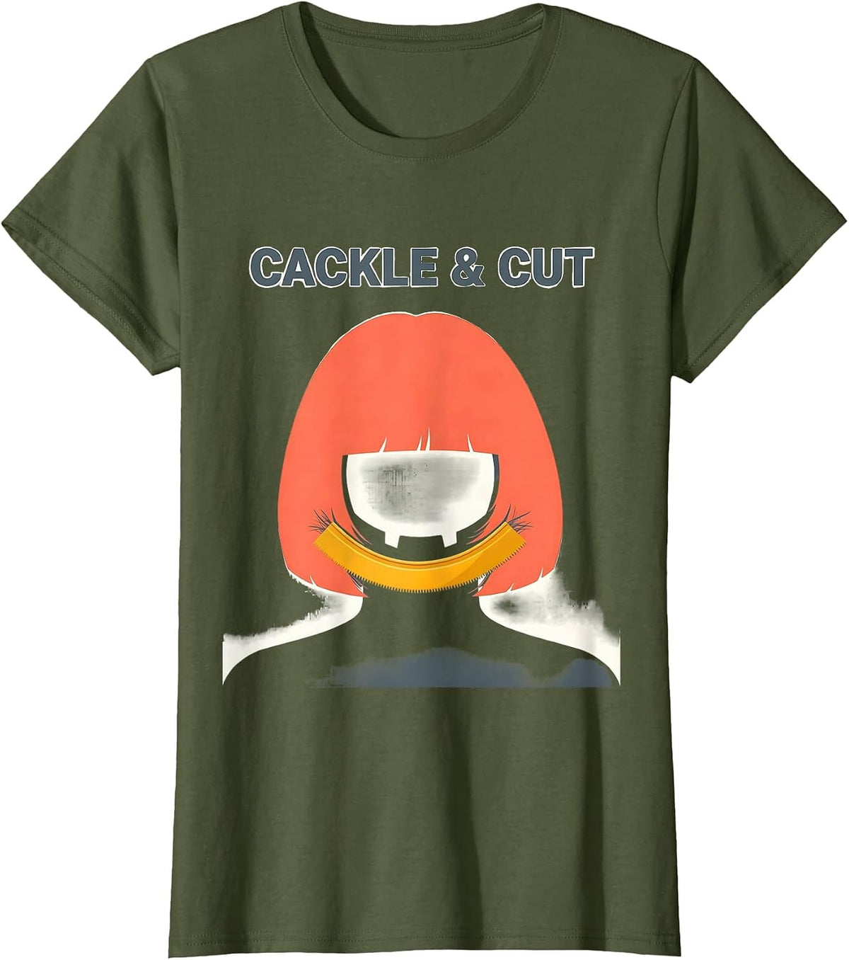 Women's Cackle & Cut Funny Skeleton Hairstylist Halloween Barber T-Shirt - Olive Green