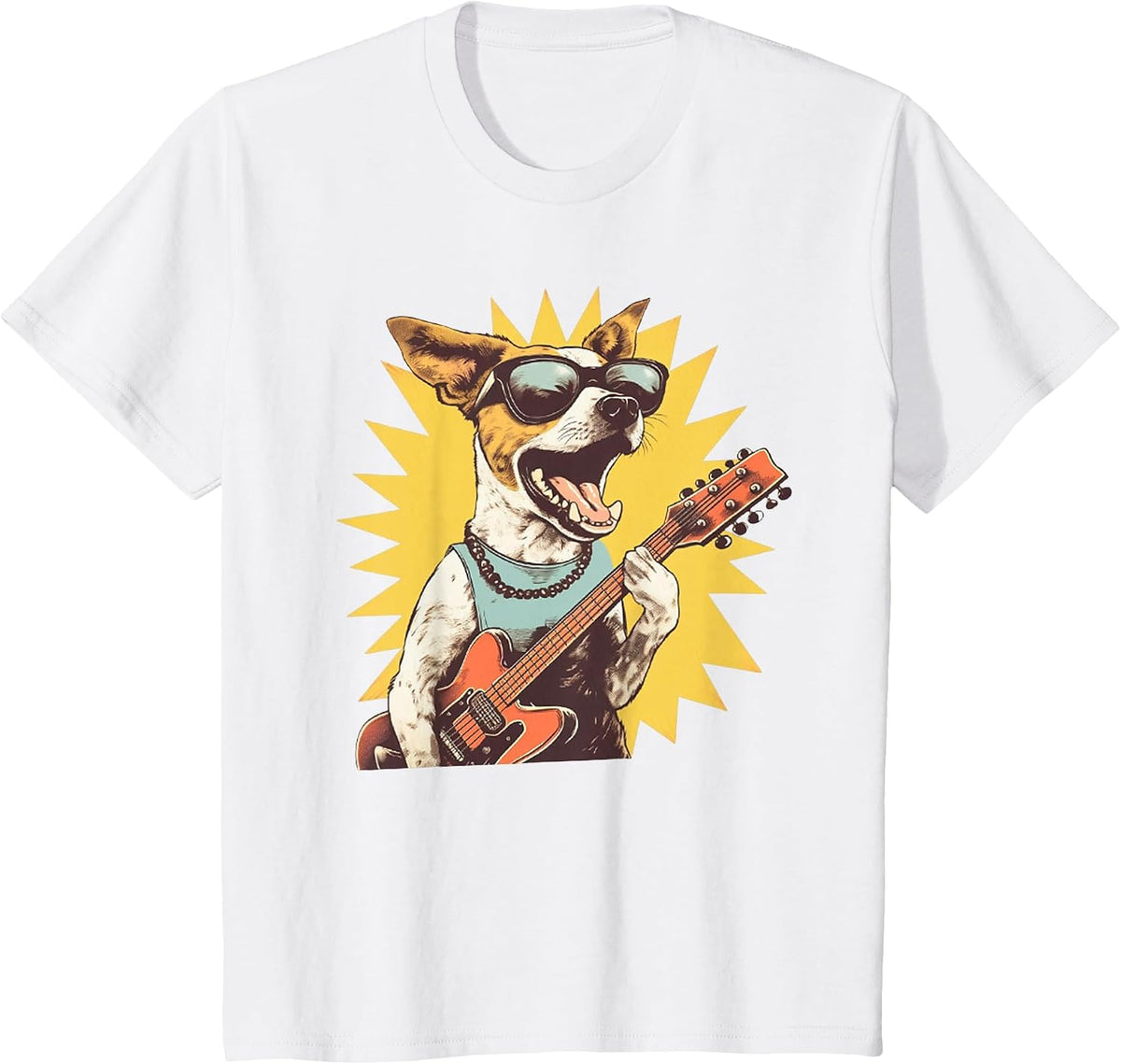 Jack Russell Terrier Playing Guitar Rock Star Dog Rocker Tee T-Shirt - White