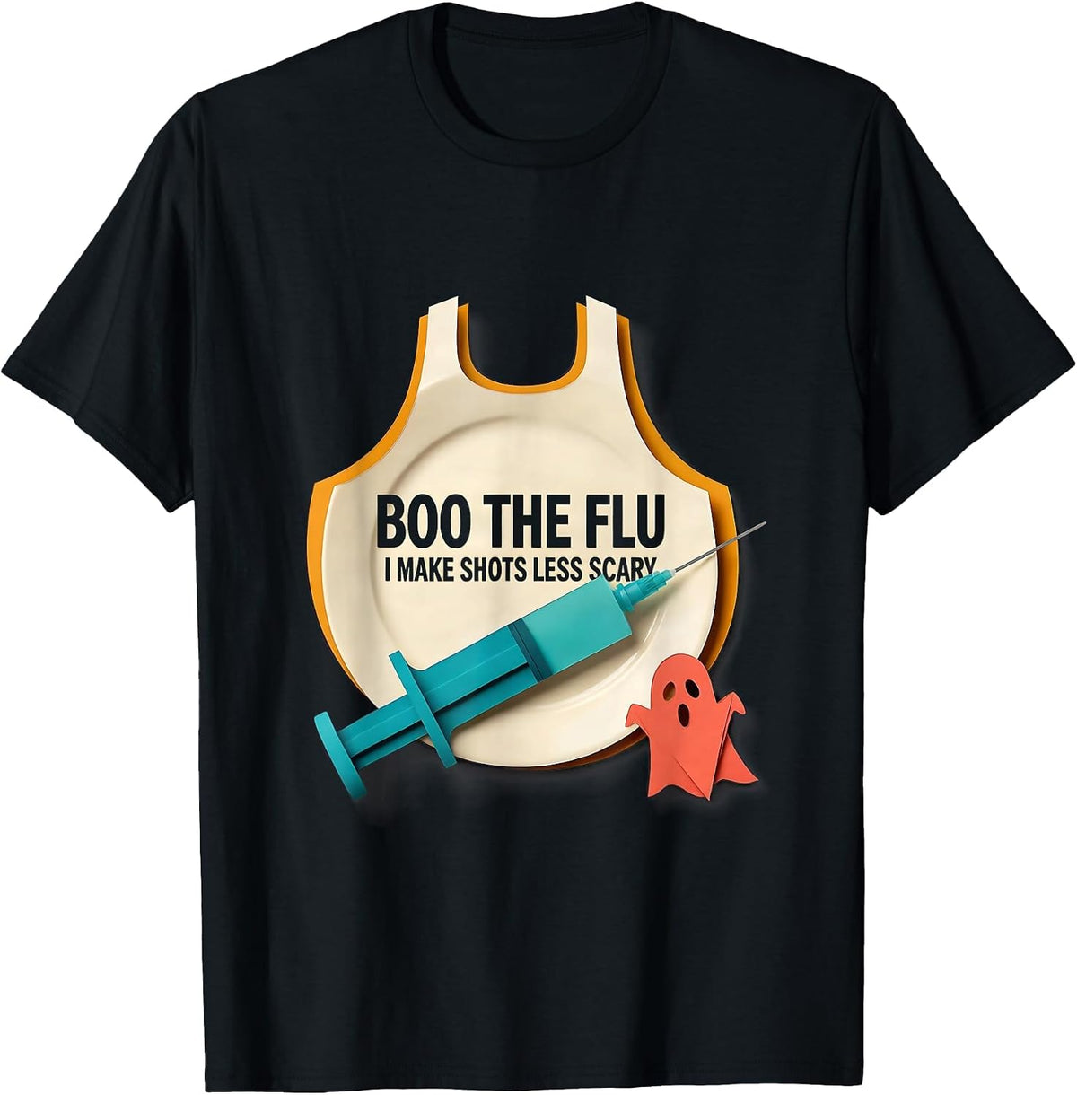 Men's Boo the Flu I Make Shots Less Scary Funny Nurse Halloween T-Shirt - Black