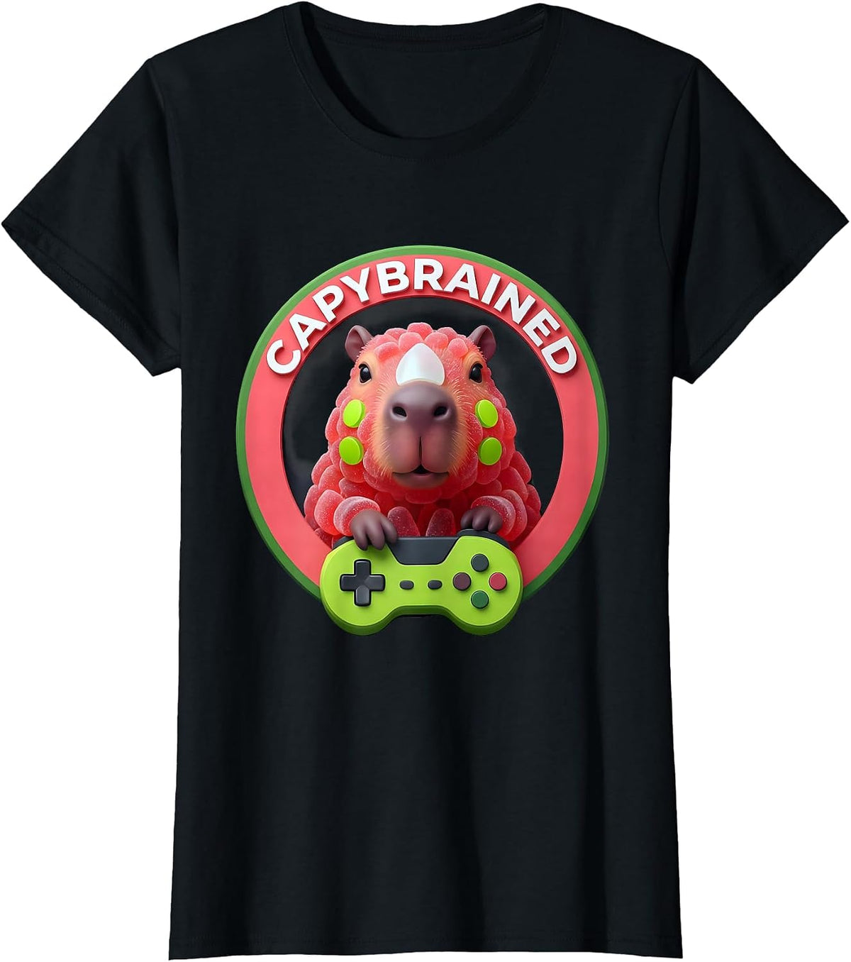 Capybrained Funny Capybara Gamer Meme Humor T-Shirt - Black