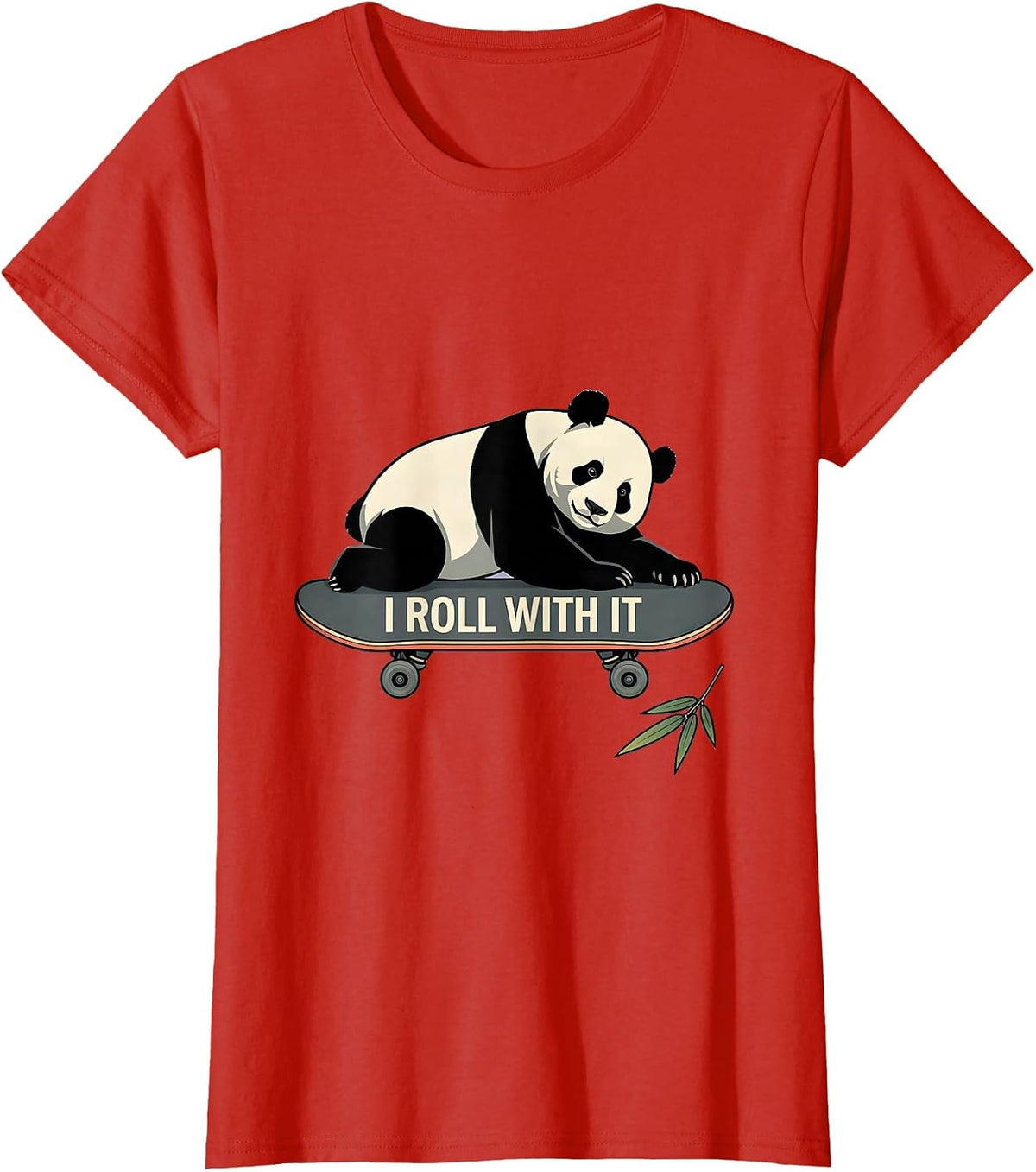 I Roll With It Cute Panda Lover Humor Gift for Kids Teens T-Shirt - Red