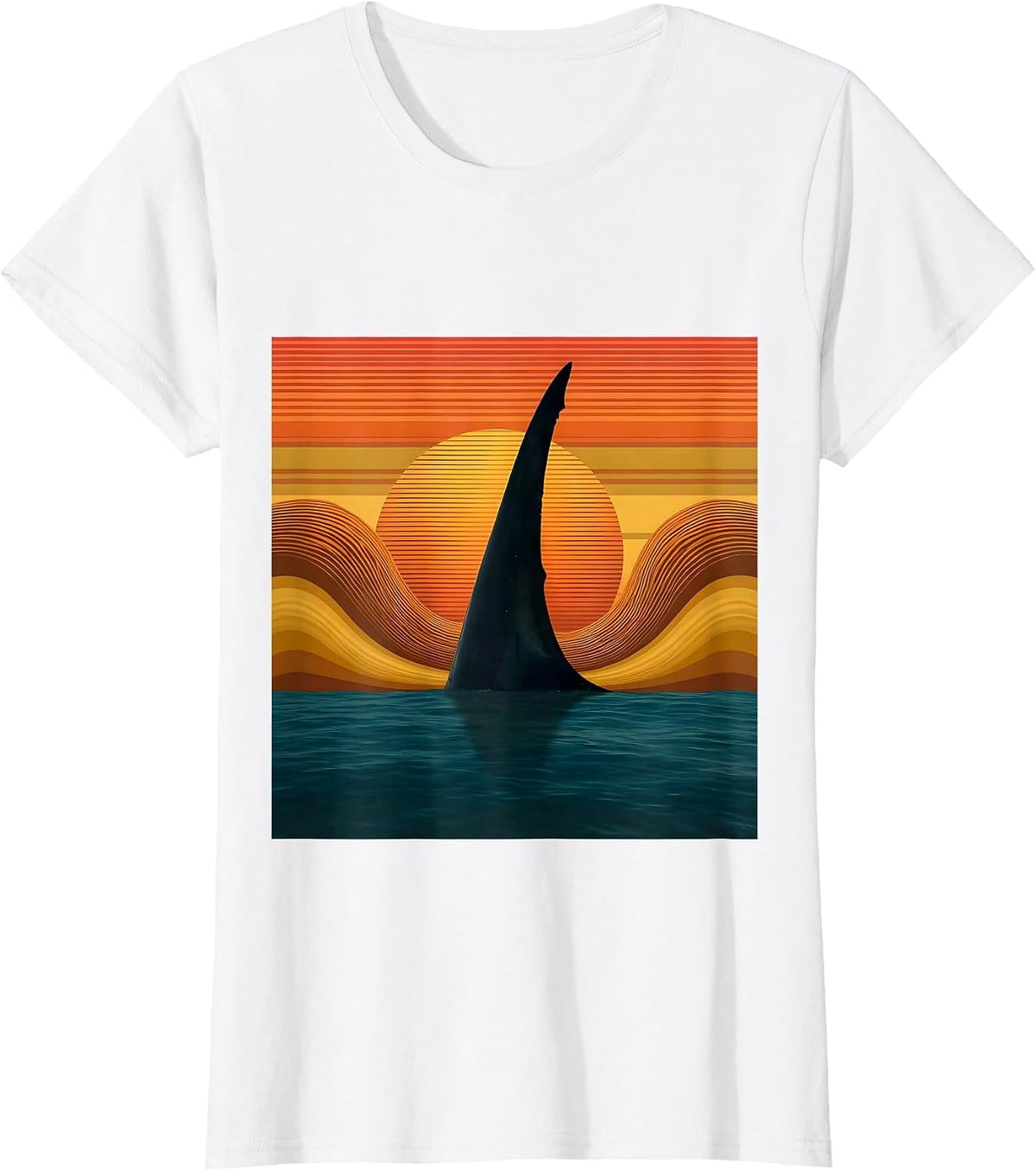 Women's Shark Fin Sunset Ocean Hawaiian Graphic T-Shirt - White