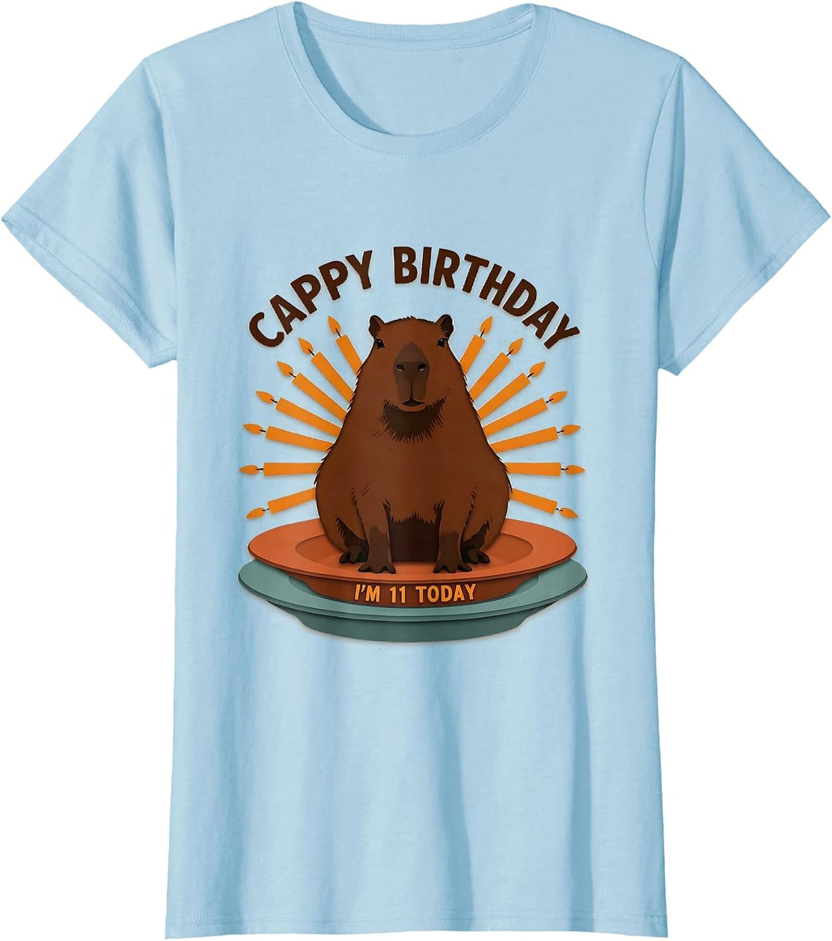 Women's Cappy Birthday I'm 11 Today Kawaii Capybara Birthday Gift T-Shirt - Baby Blue