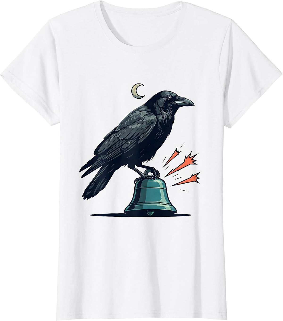 Women's Black Crow Bell Gothic Humor Halloween Dark Bird Lover T-Shirt - White
