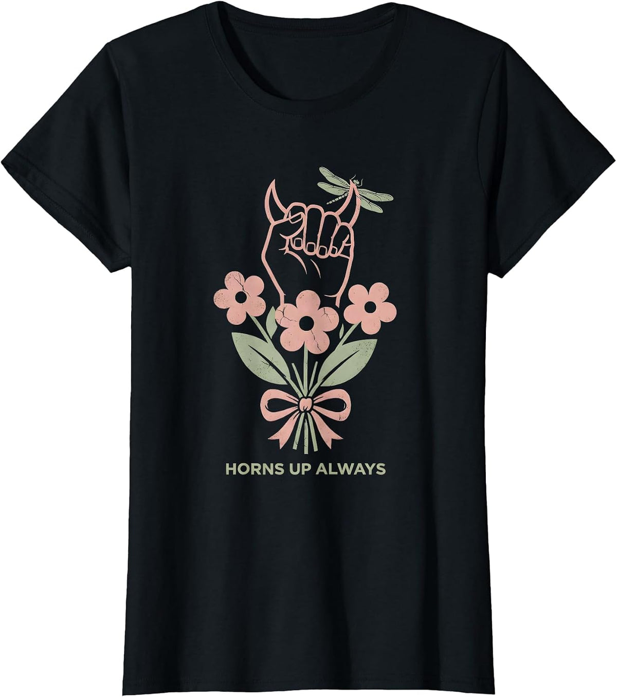 Horns Up Always Metal Band Graphic Design T-Shirt, Women, Black, X-Large - As Pictured