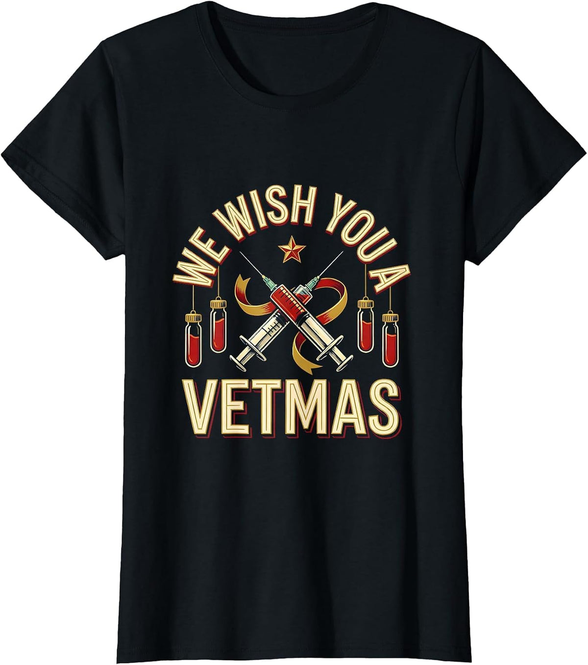 We Wish You A Vetmas Funny Veterinarian Vet Tech Christmas T-Shirt - Black
