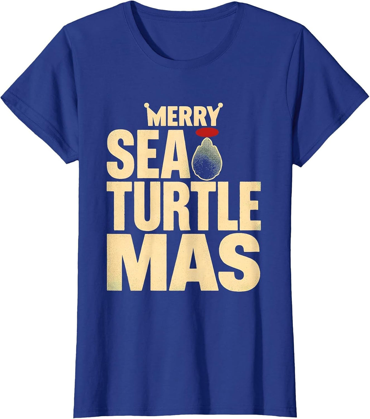 Women's Merry Sea Turtlemas Whimsical Novelty Christmas Sea Turtle T-Shirt - Royal Blue