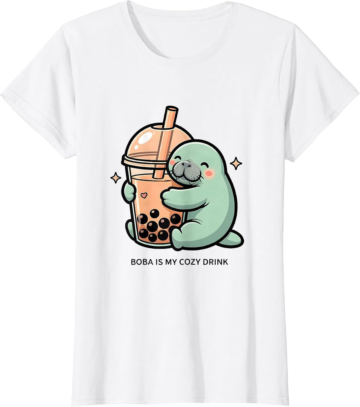 Boba Is My Cozy Drink Cute Kawaii Manatee Bubble Tea Lover T-Shirt - White