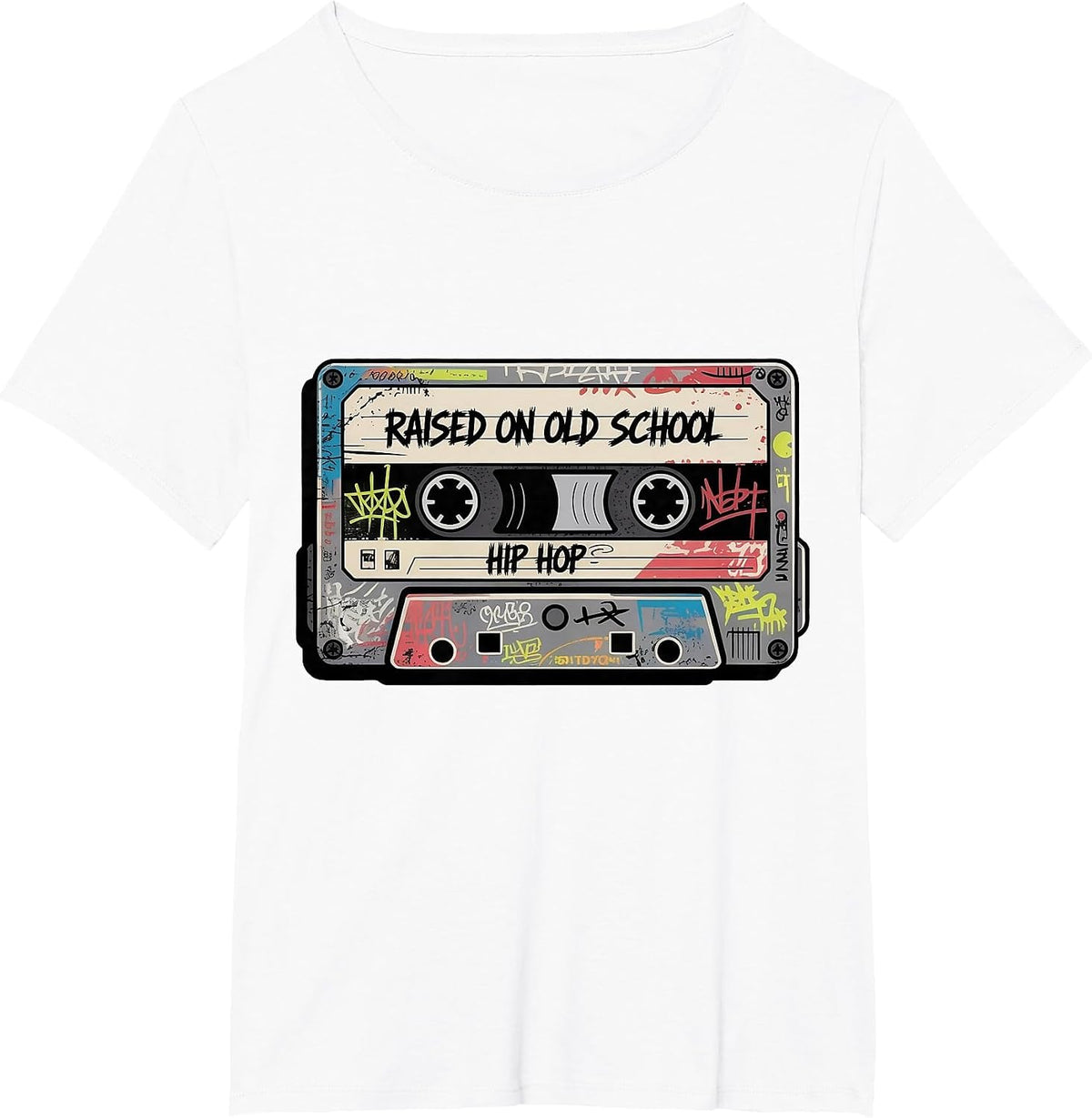 Raised On Oldschool Hip Hop Music Graffiti Art Cassette Tape T-Shirt - White