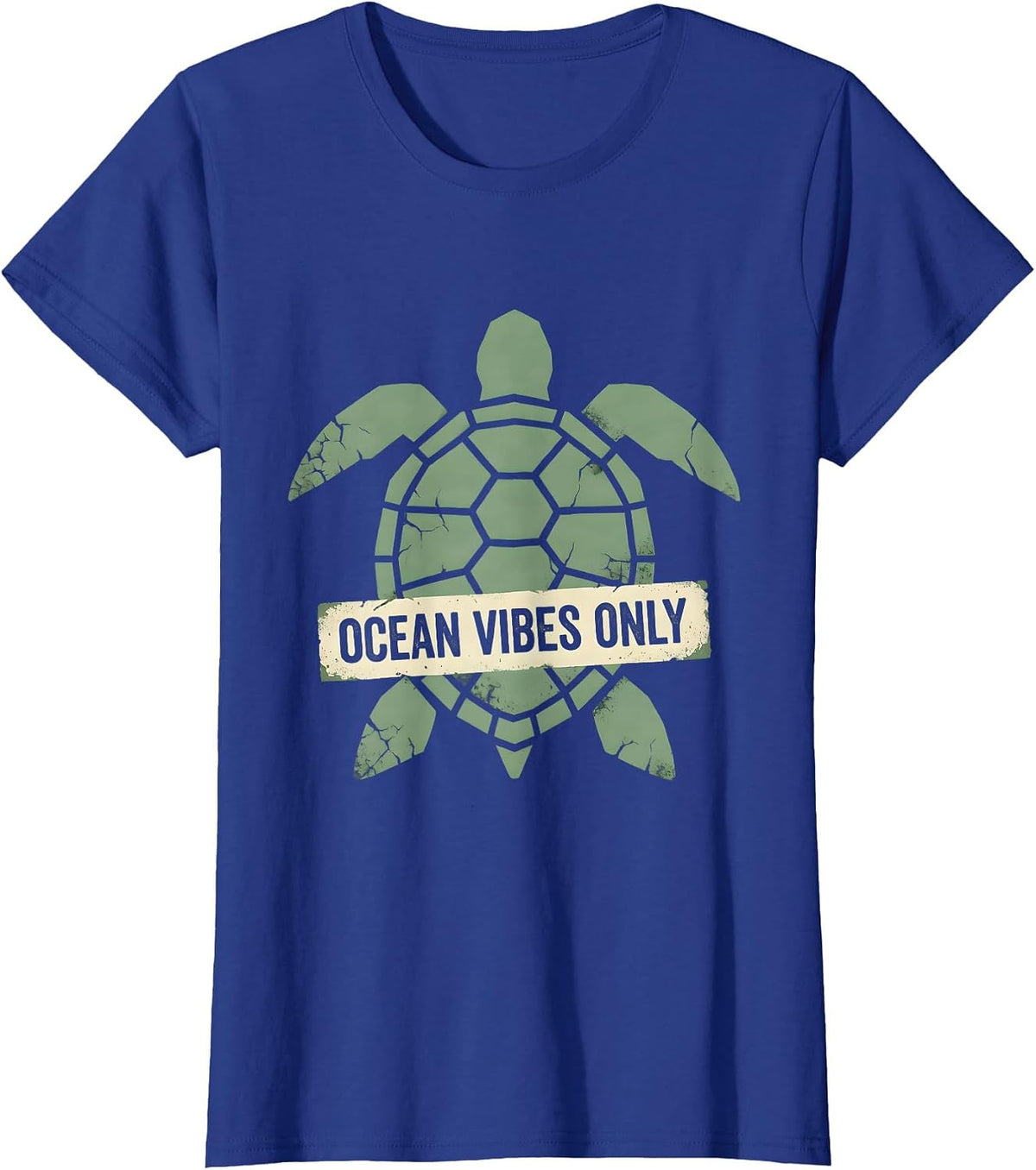 Women's Ocean Vibes Only Turtle Coastal Design T-Shirt - Royal Blue