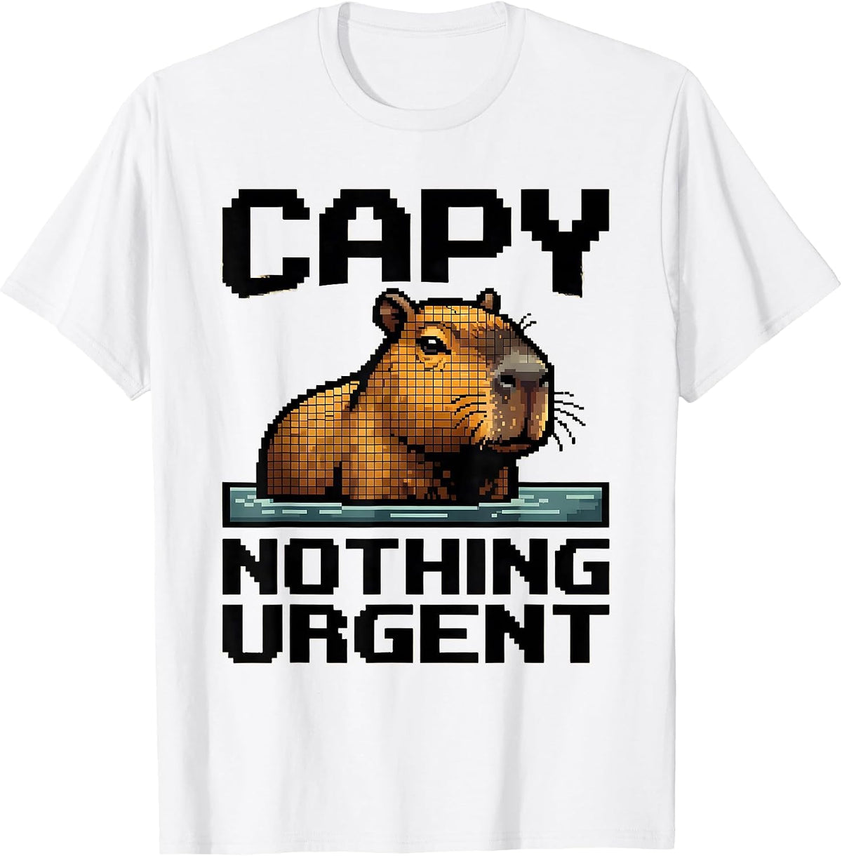 Men's capy nothing urgent pixel art funny capybara meme animal T-Shirt - White
