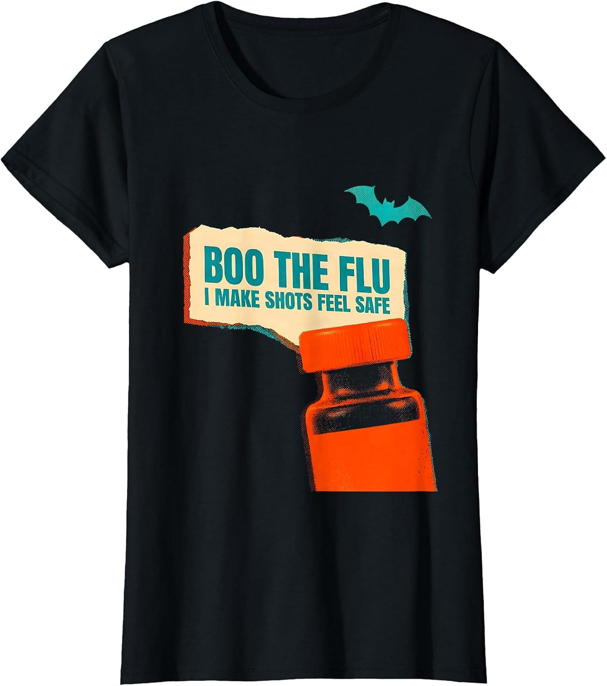 Boo the Flu I Make Shots Feel Safe Funny Halloween Nurse T-Shirt - Black
