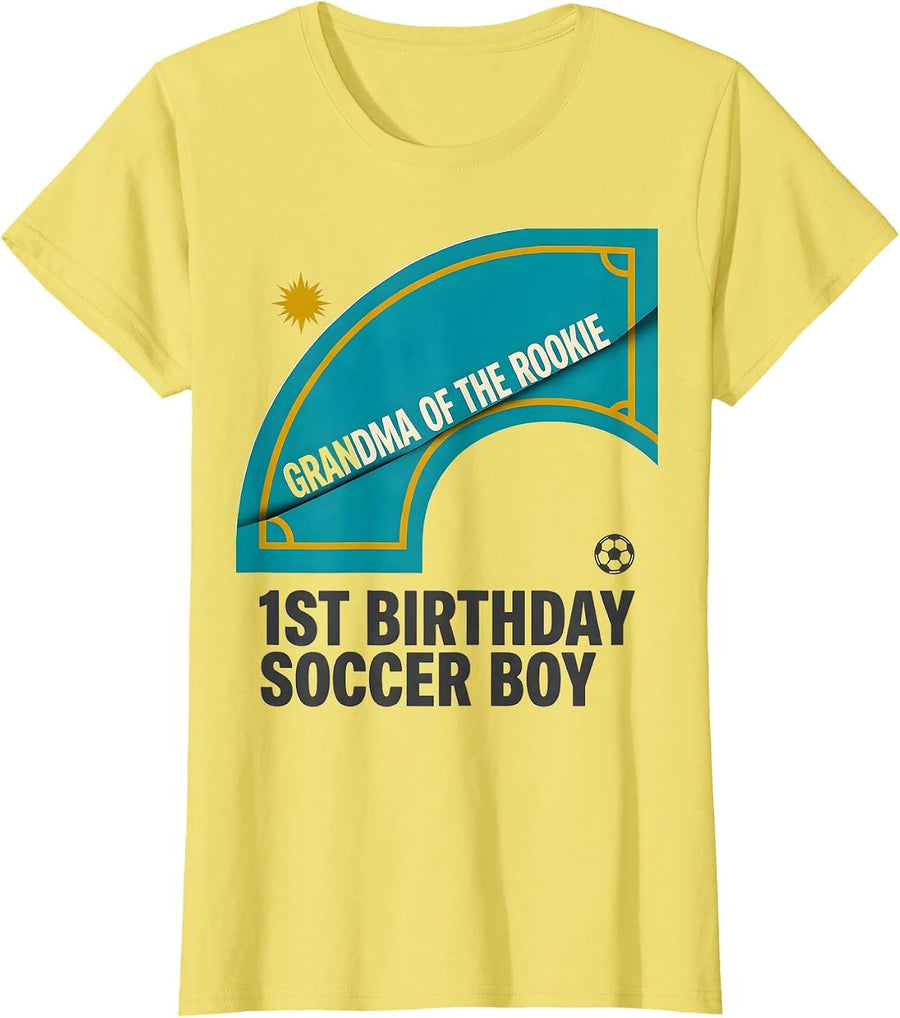 GRANDMA OF THE ROOKIE 1st Birthday Soccer Boy Family T-Shirt - Lemon Yellow