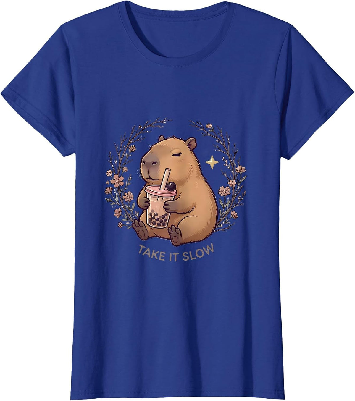 Women's Take It Slow Cute Capybara Kawaii Bubble Tea Boba Lover T-Shirt - Royal Blue