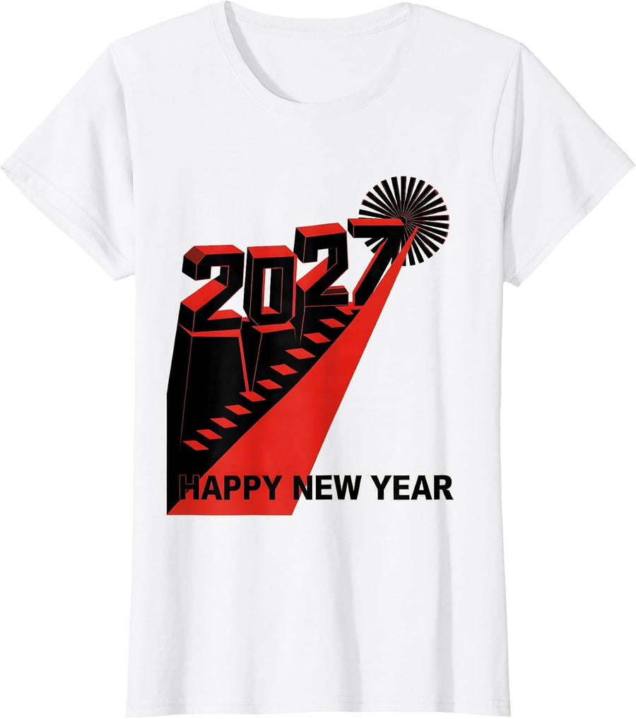 Women's Happy New Year 2027 Constructivist Party Host Family T-Shirt - White