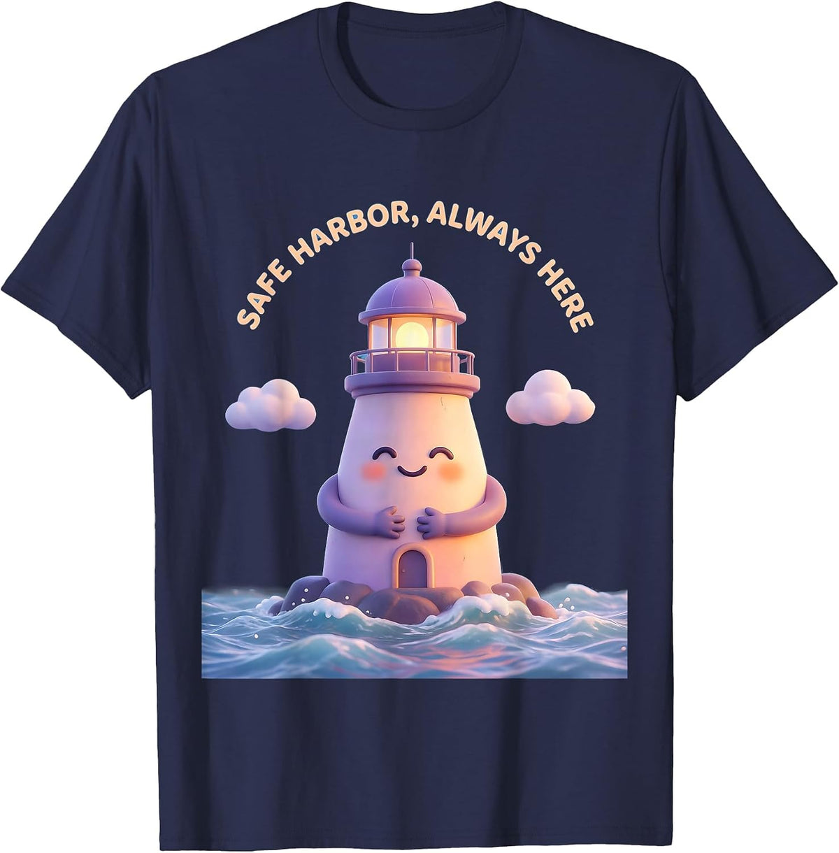Men's Safe Harbor Always Here Comforting Anchor Design T-Shirt - Navy Blue