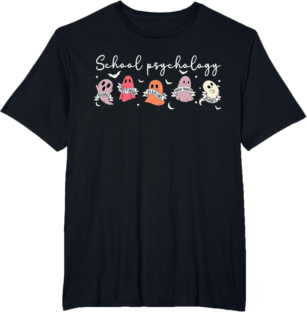 Retro Cute Ghost School Psychologist Halloween Psychologist T-Shirt - Black