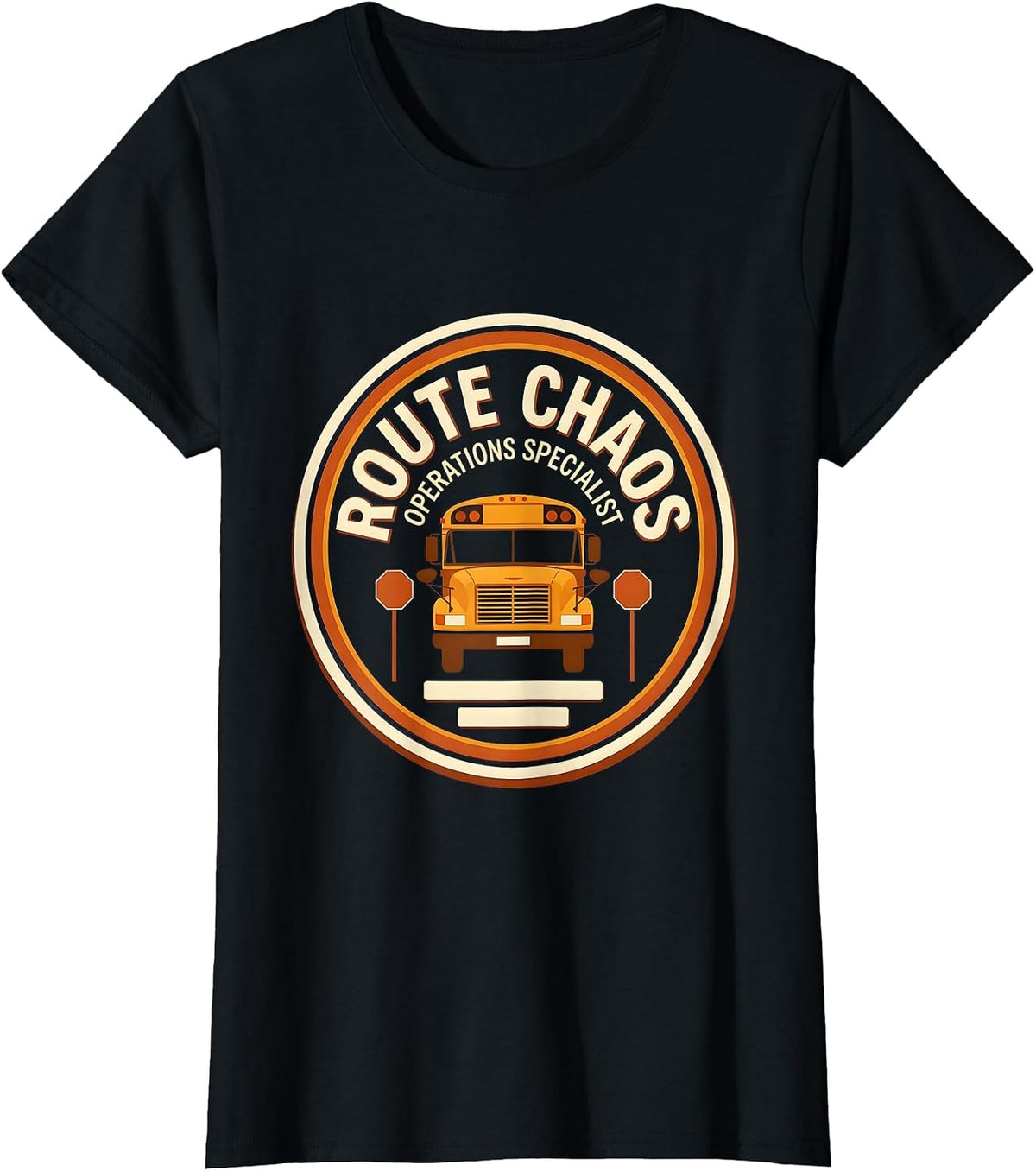 Route Chaos Operations Specialist Funny School Bus Driver T-Shirt - Black