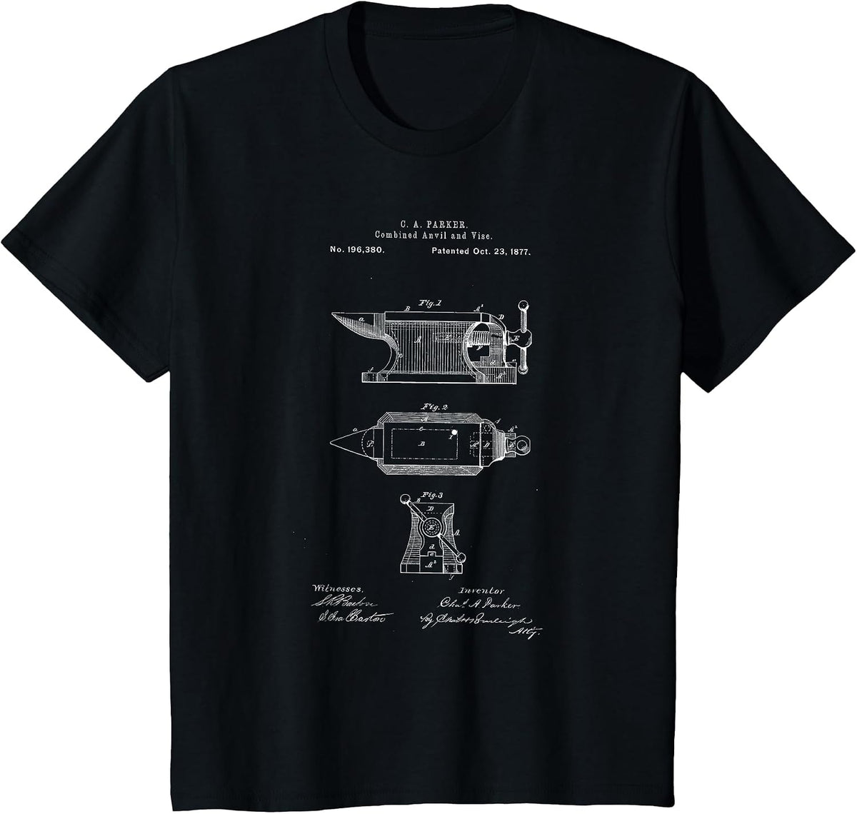 Antique Blacksmith Anvil Patent Print T-Shirt - Black