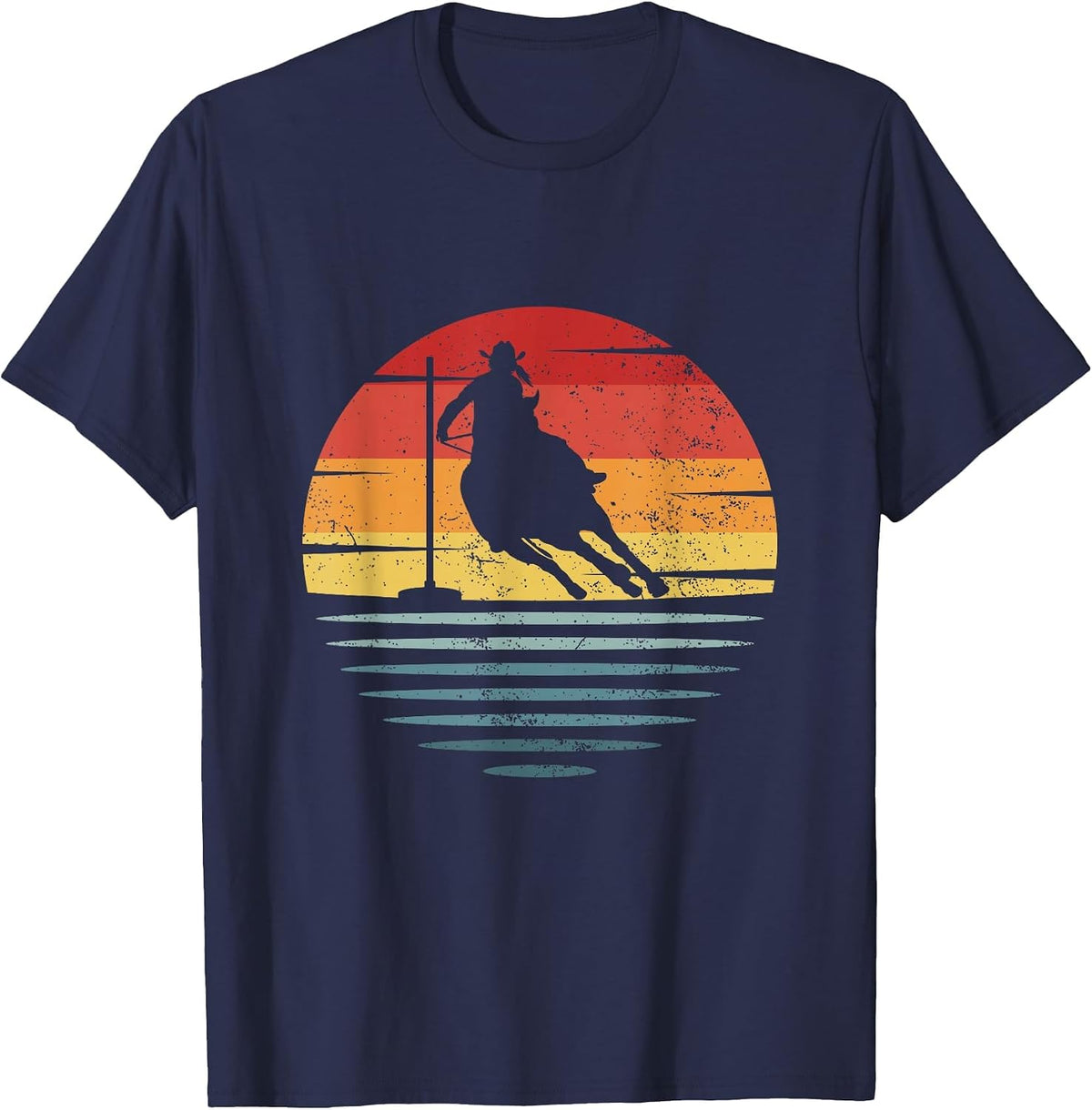 Retro Cowgirl Riding Horse Silhouette Rodeo Pole Bending T-Shirt - Navy Blue