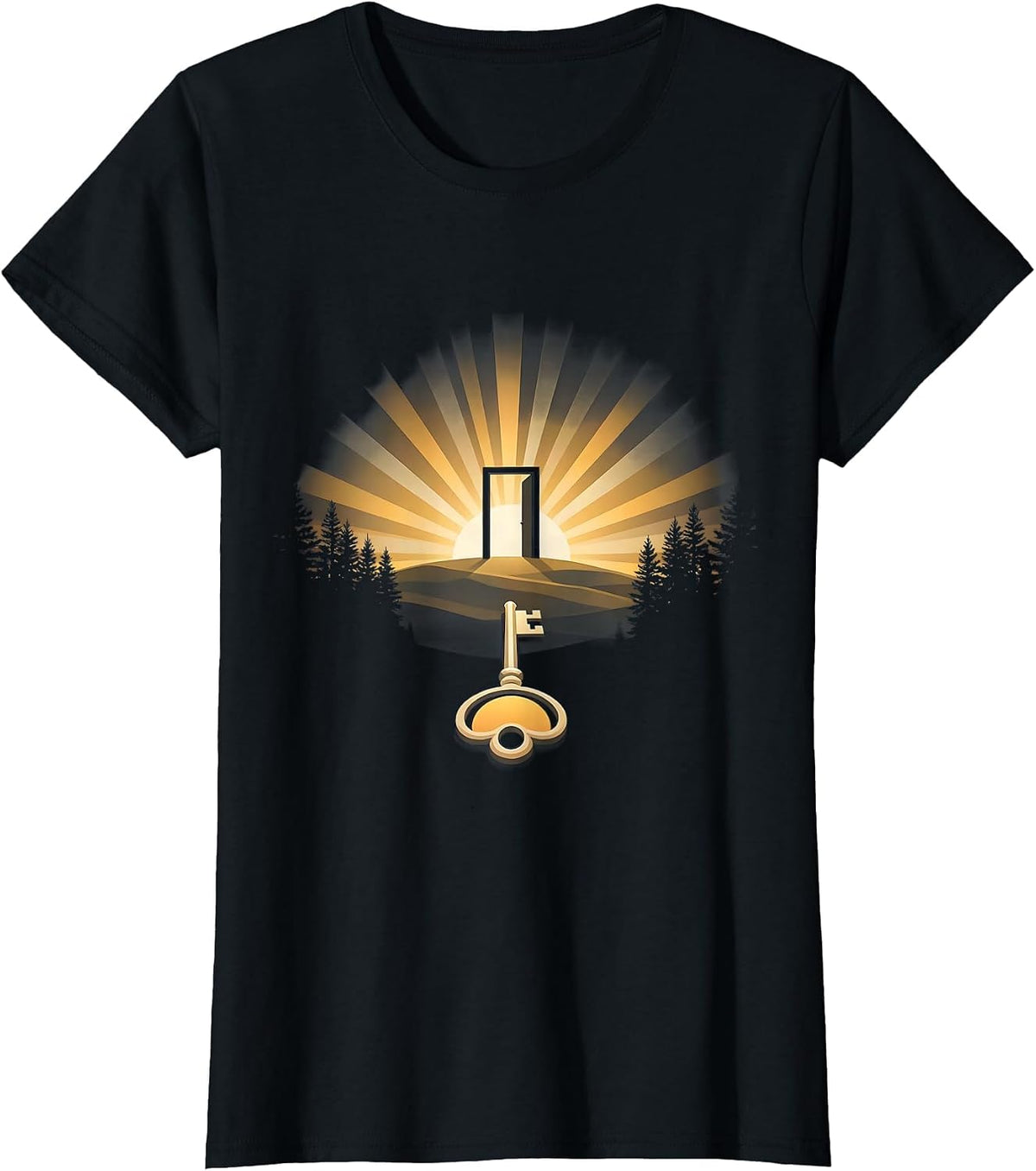 Suicide Awareness Key Unlocking Glowing Door Design T-Shirt - Black