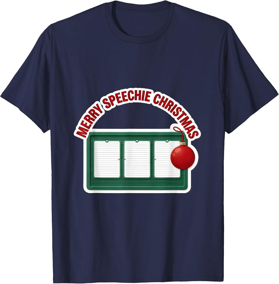 Merry Speechie Christmas Funny Speech Therapist SLP Holiday T-Shirt - Navy Blue