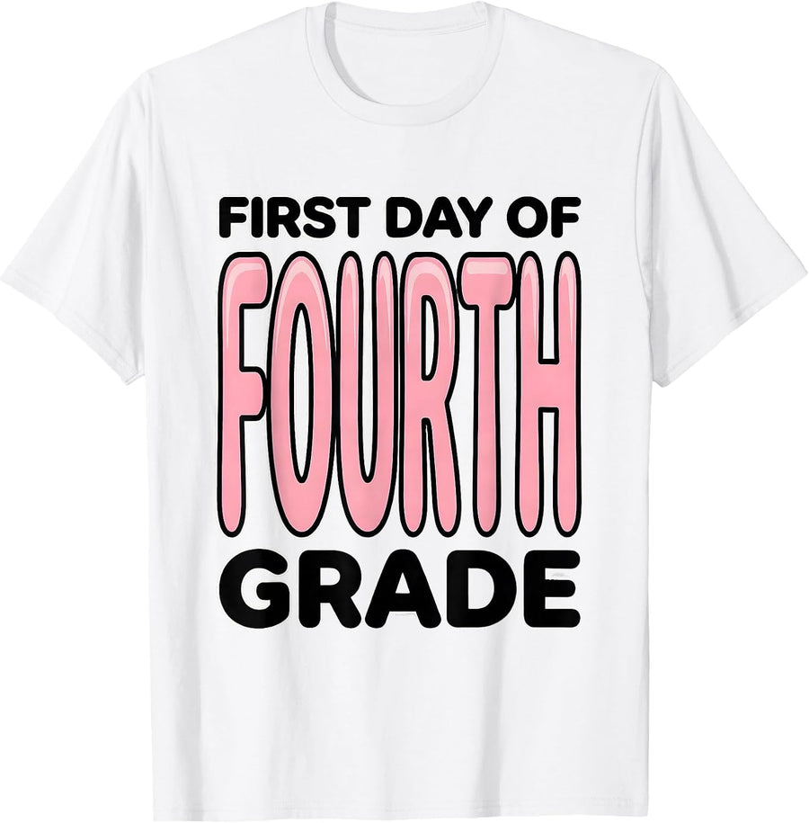 Men's First Day Of Fourth Grade Coquette Back To School Girls Kids T-Shirt - White