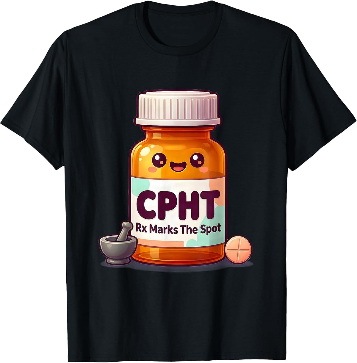 Men's CPhT: Rx Marks The Spot Cute Kawaii Pharmacy Technician Gift T-Shirt - Black