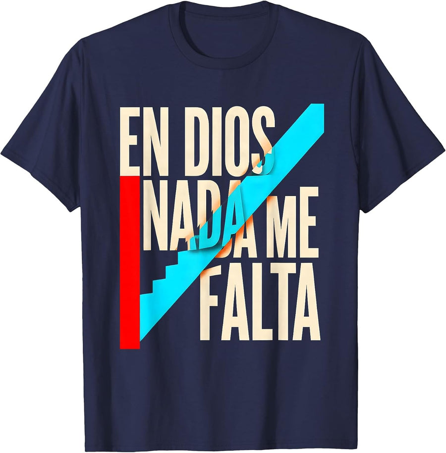 En Dios Nada Me Falta New Wave Spanish Christian Faith T-Shirt - Navy Blue