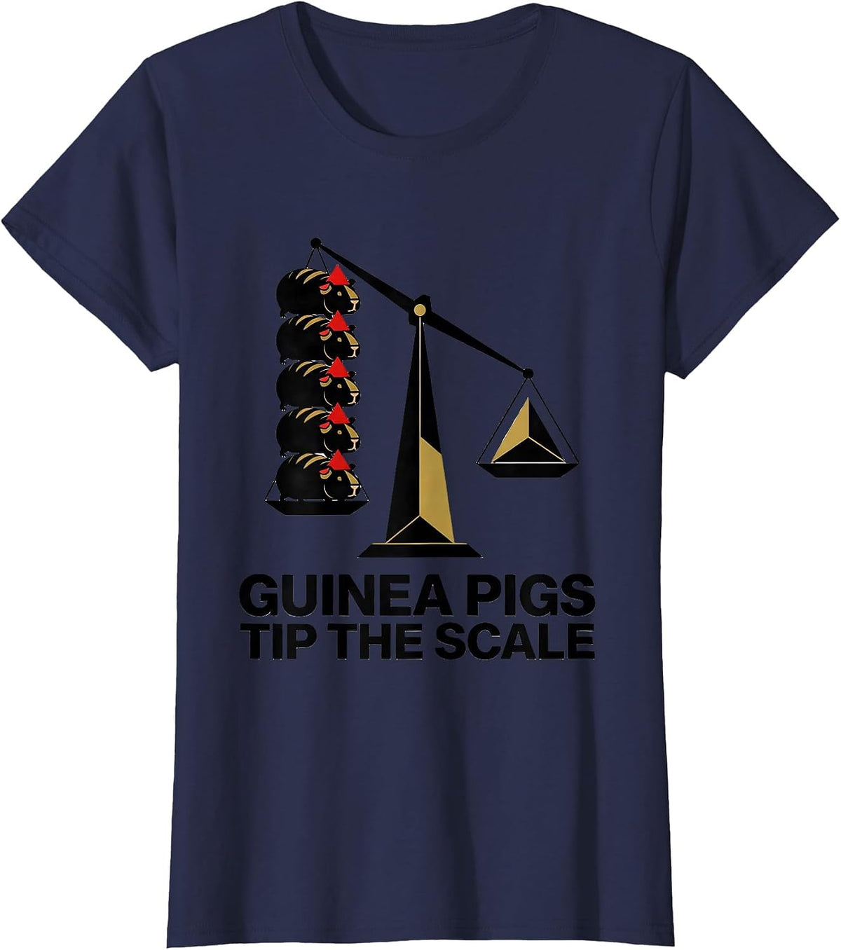 Women's Guinea Pigs Tip The Scale Geometric Guinea Pig Christmas T-Shirt - Navy Blue