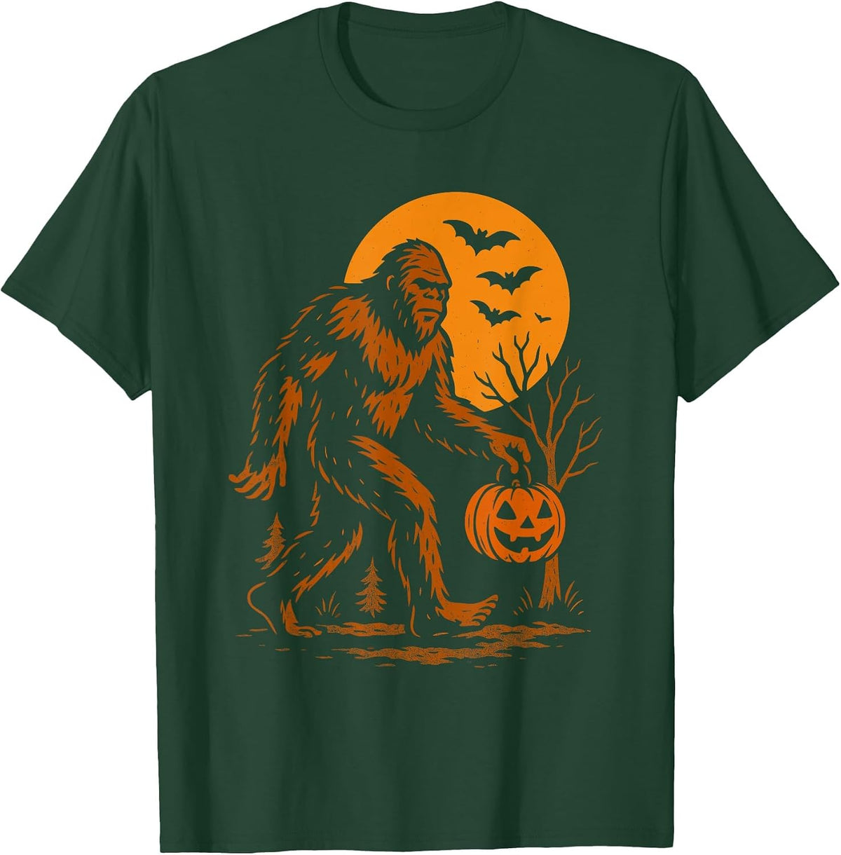 Bigfoot Halloween Sasquatch Jack O Lantern T-Shirt - Dark Green