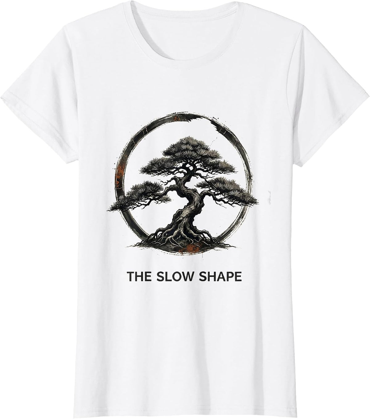 The Slow Shape Distressed Bonsai Tree Zen Enso Gift T-Shirt - White
