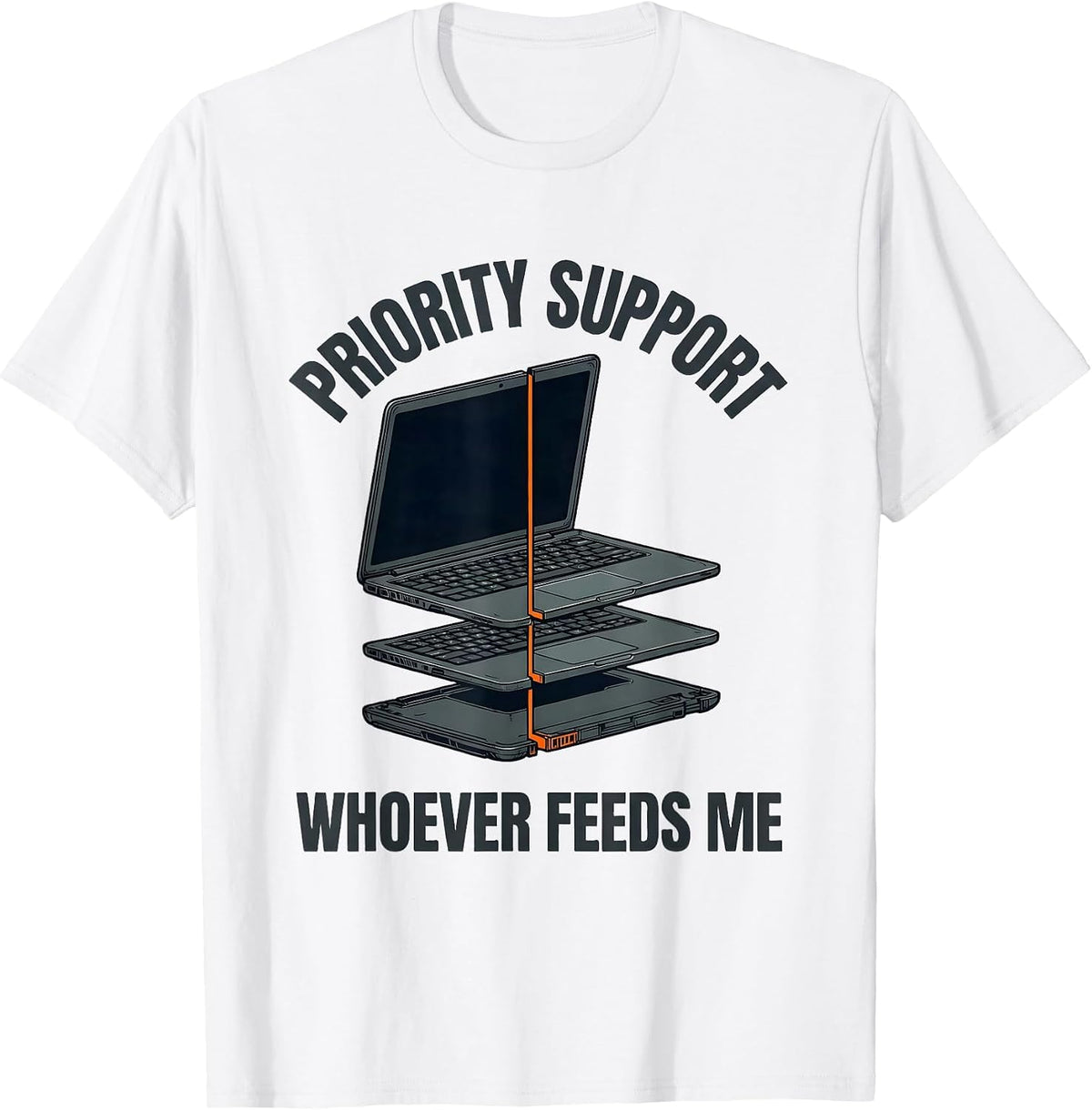 Men's Priority Support: Whoever Feeds Me Funny Tech Support IT T-Shirt - White