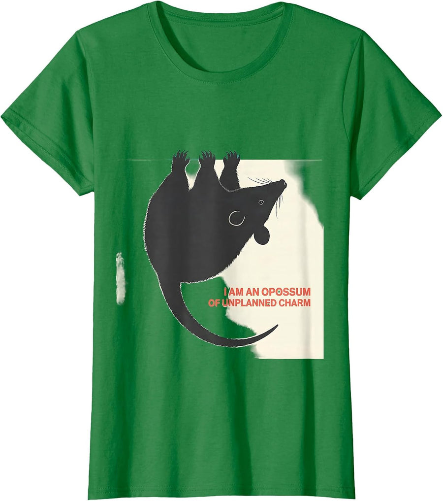 Women's I Am An Opossum Of Unplanned Charm Funny Animal Meme T-Shirt - Kelly Green
