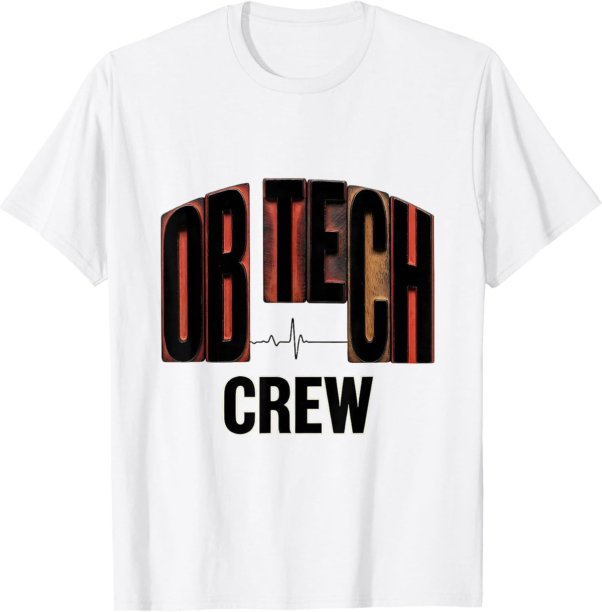 Men's OB Tech Crew Wood Type Letterpress OB GYN Squad Nurse Tech T-Shirt - White