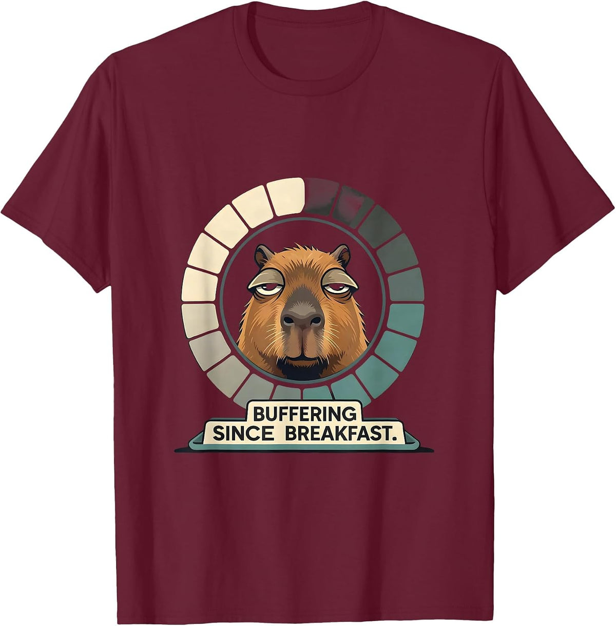 Men's Buffering Since Breakfast Funny Capybara Gamer Humor T-Shirt - Burgundy