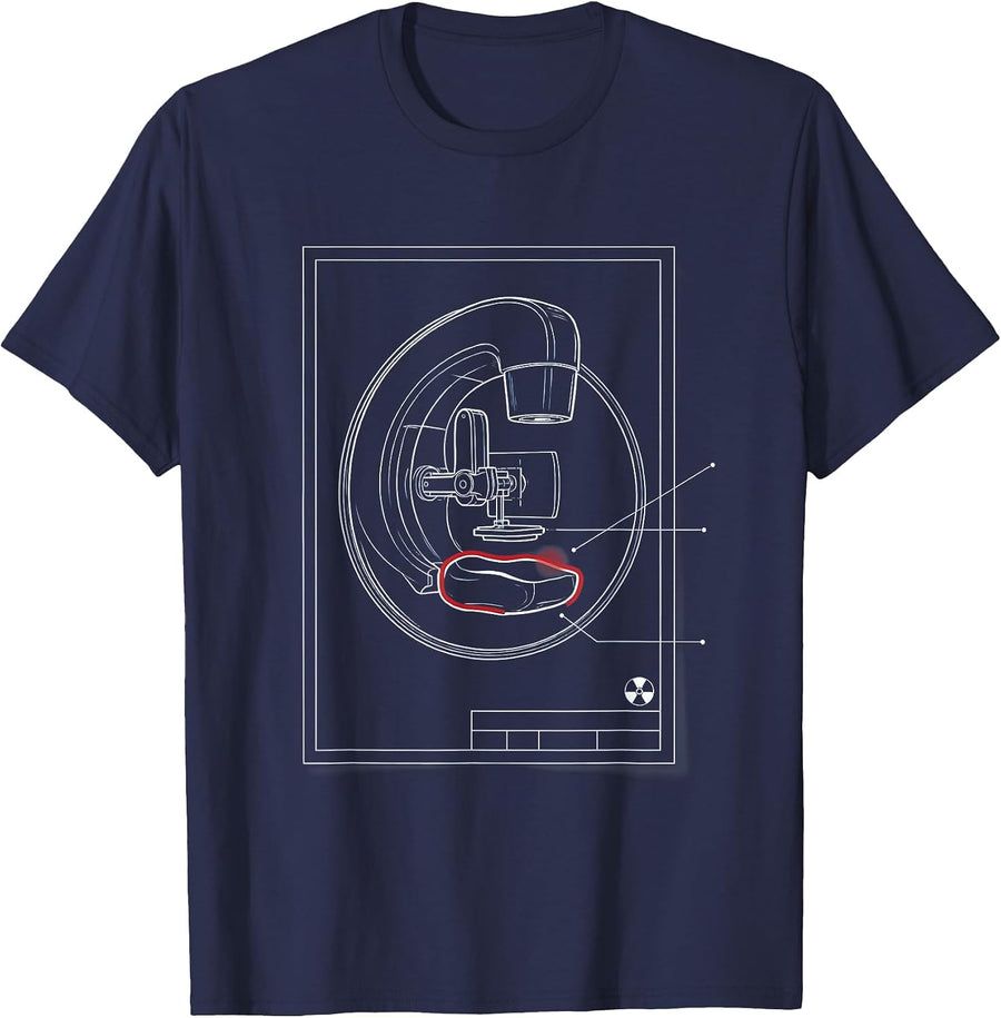 Radiology Tech Mammography Unit Blueprint Design T-Shirt - Navy Blue