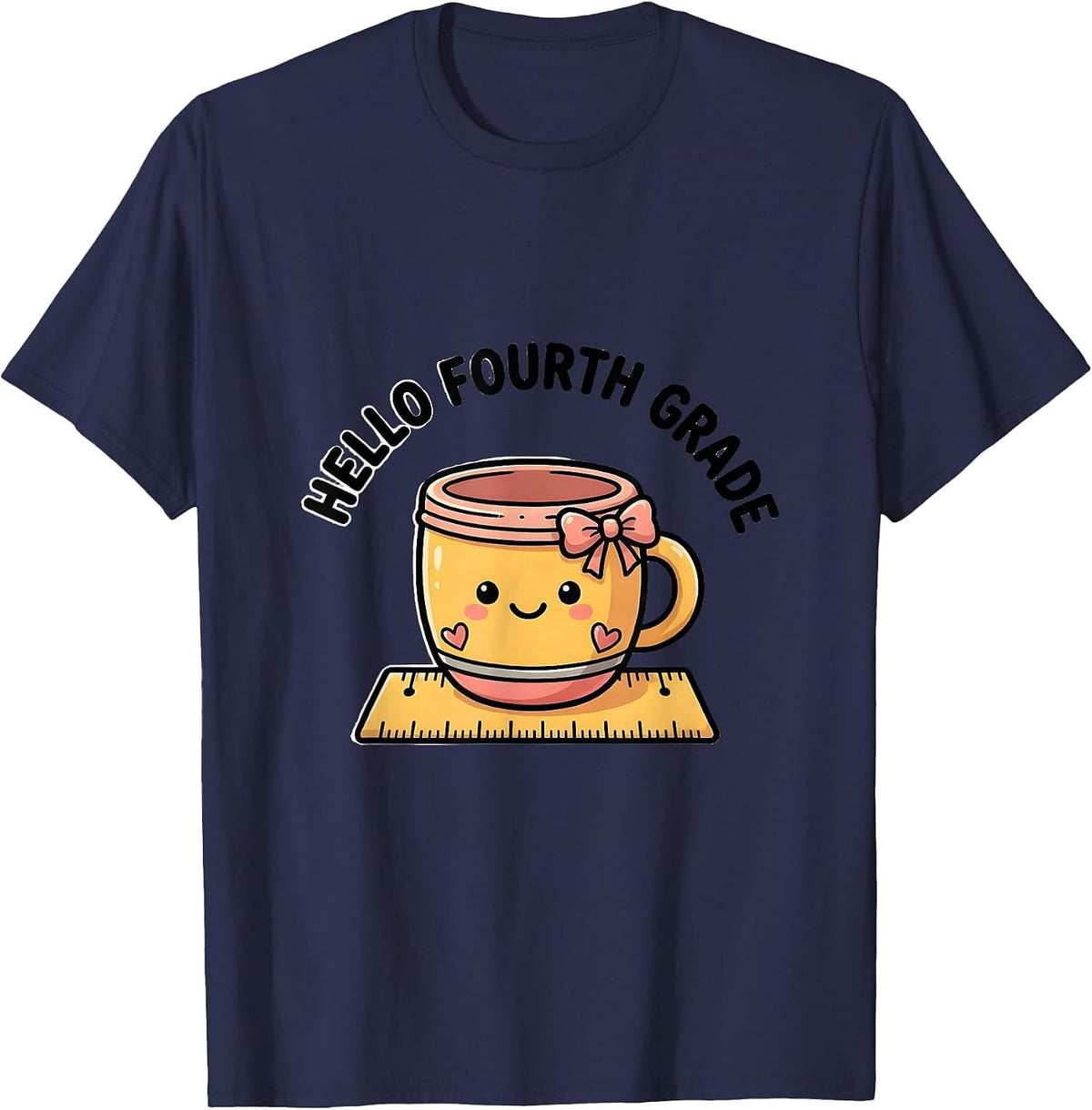 Hello Fourth Grade Cute Kawaii Coquette Back to School T-Shirt - Navy Blue