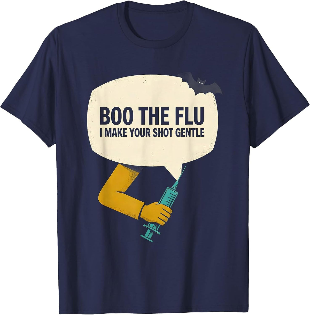 Men's Boo the Flu I Make Your Shot Gentle Funny Halloween Nurse T-Shirt - Navy Blue