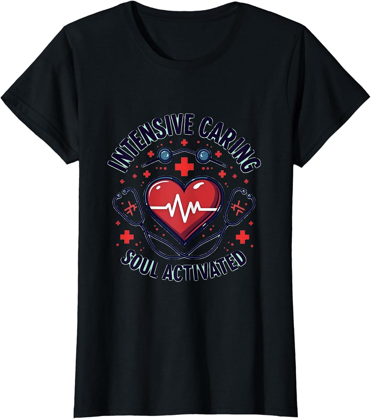 Intensive Caring Soul Activated ICU Nurse Design T-Shirt - Black