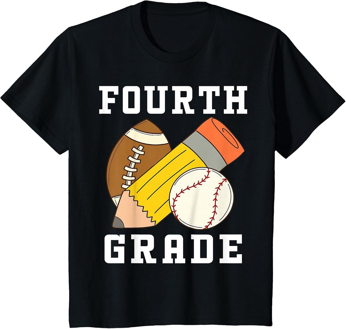 Fourth Grade Boys 4th Grade Back to School Baseball Football T-Shirt - Black