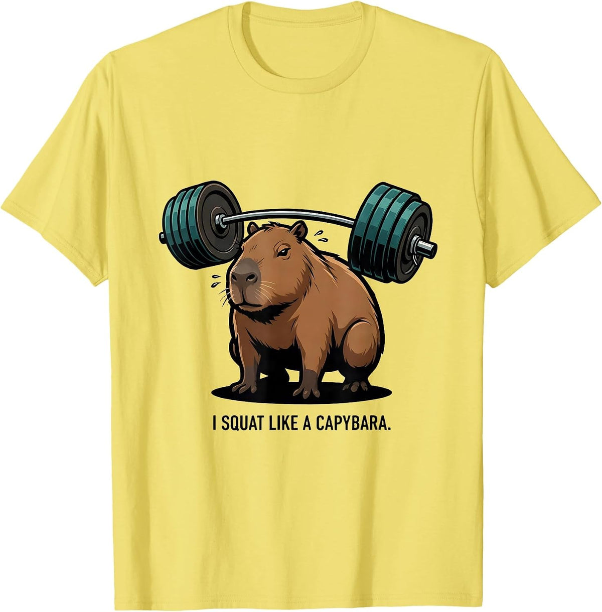 Men's I Squat Like A Capybara Funny Gym Workout Weightlifting Meme T-Shirt - Lemon Yellow