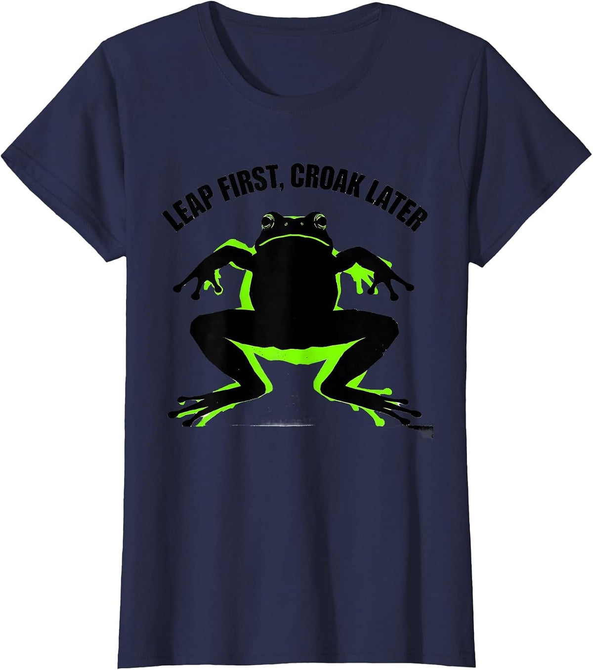 Women's Huzzah Frog Leap First Croak Later Design T-Shirt - Navy Blue