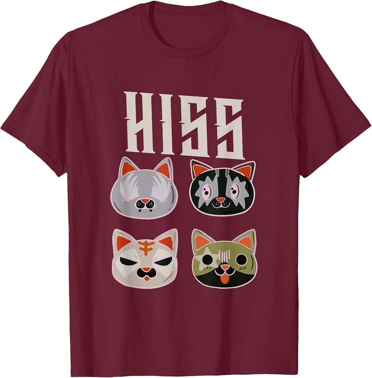 Kiss Cat Citty Death Metal Rock Music T-Shirt - Burgundy
