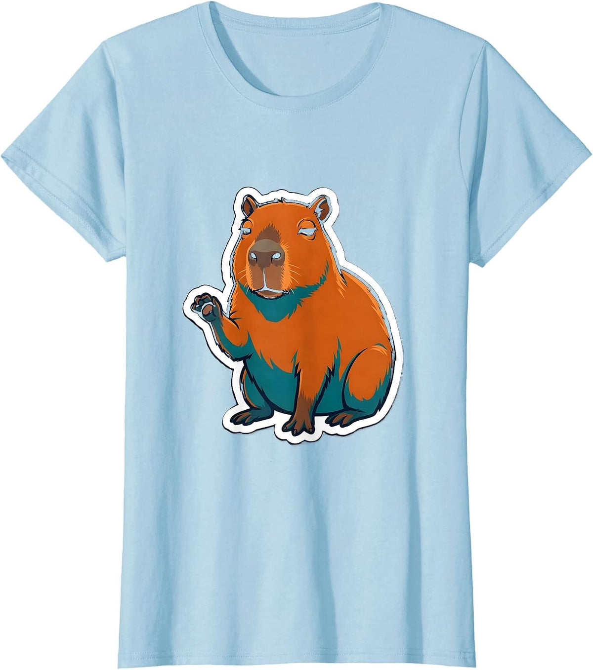 Capybara Meme Animal Humor Sticker Style T-Shirt - Baby Blue