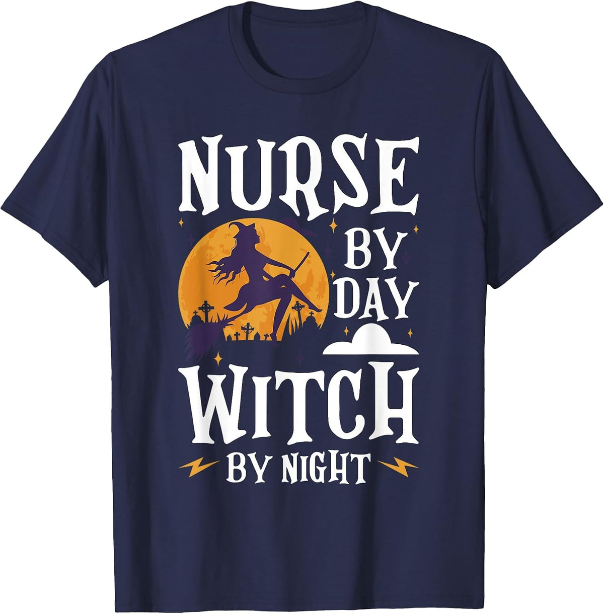 Nurse Witch Shirts Nurse By Day Witch By Night Halloween T-Shirt - Navy Blue