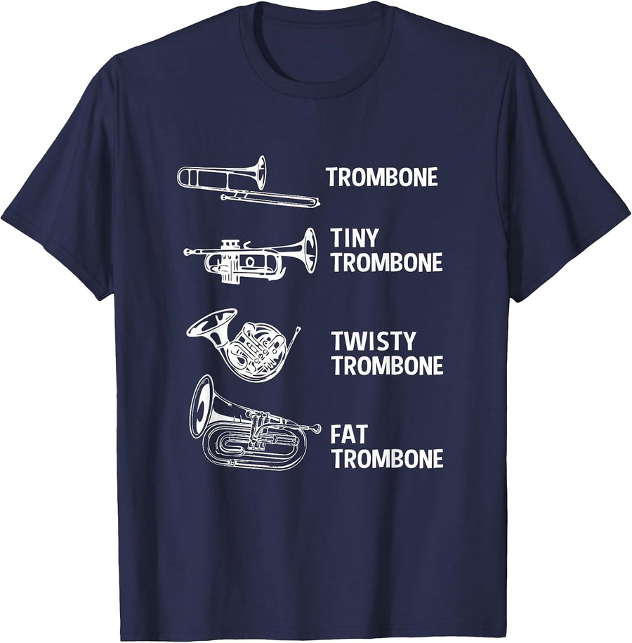 Types of Trombone Funny Trombone for Men T-Shirt - Navy Blue