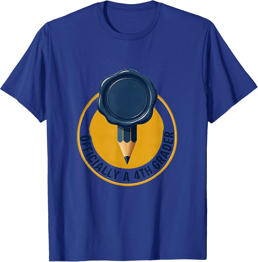 Officially A 4th Grader Funny Back to School Kids Teachers T-Shirt - Royal Blue