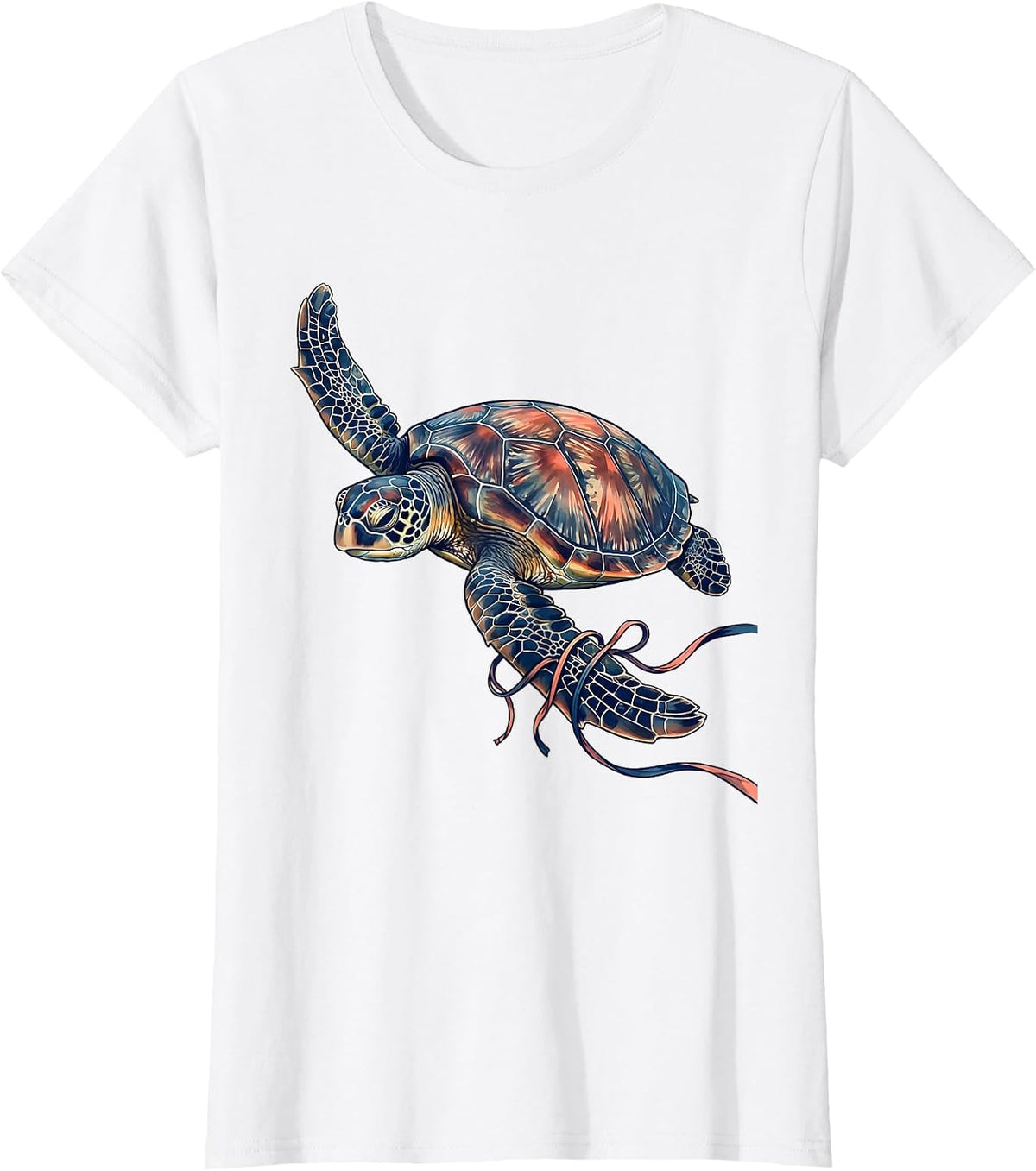 Women's Bikini Top Tangled in Sea Turtle Flippers T-Shirt - White