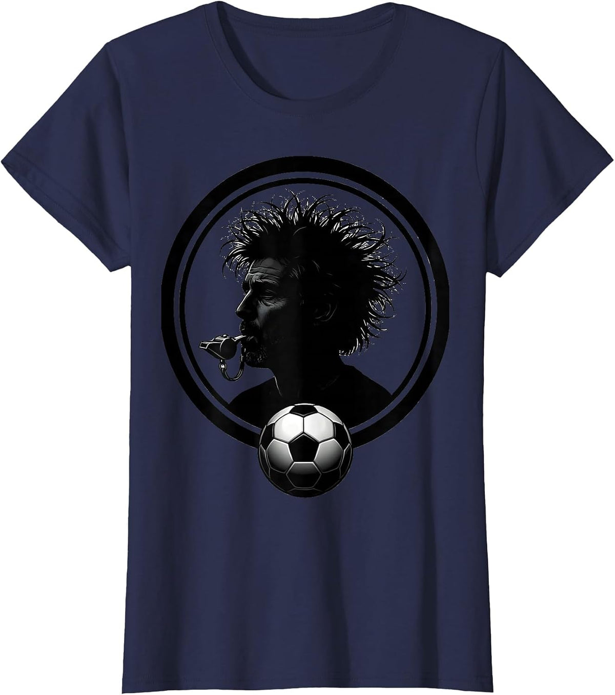 Women's Soccer Dad Referee Whistle Graphic Tee T-Shirt - Navy Blue